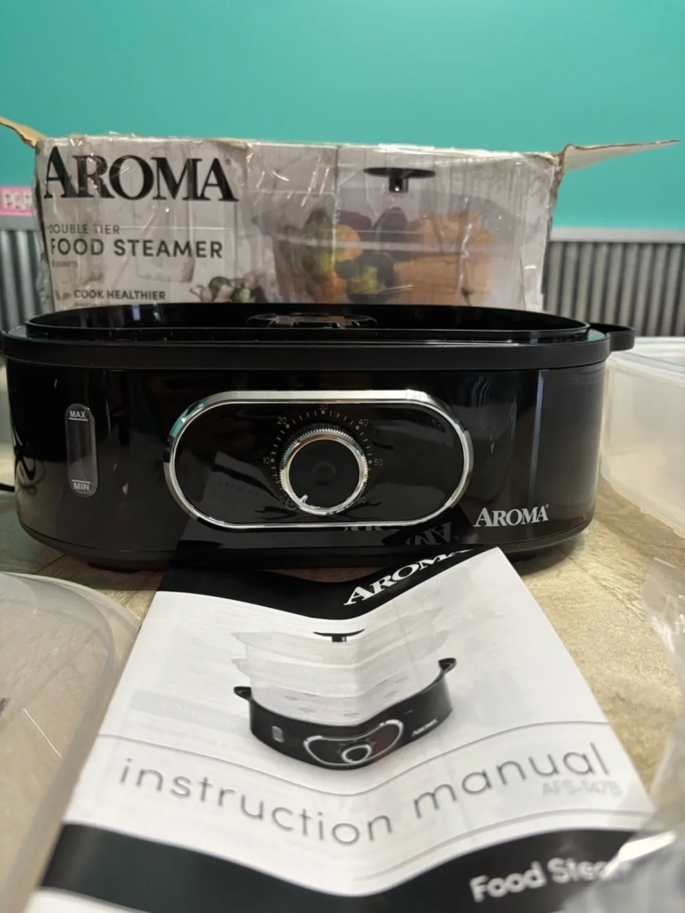 Aroma Double-Tier Food Steamer - Black/Clear